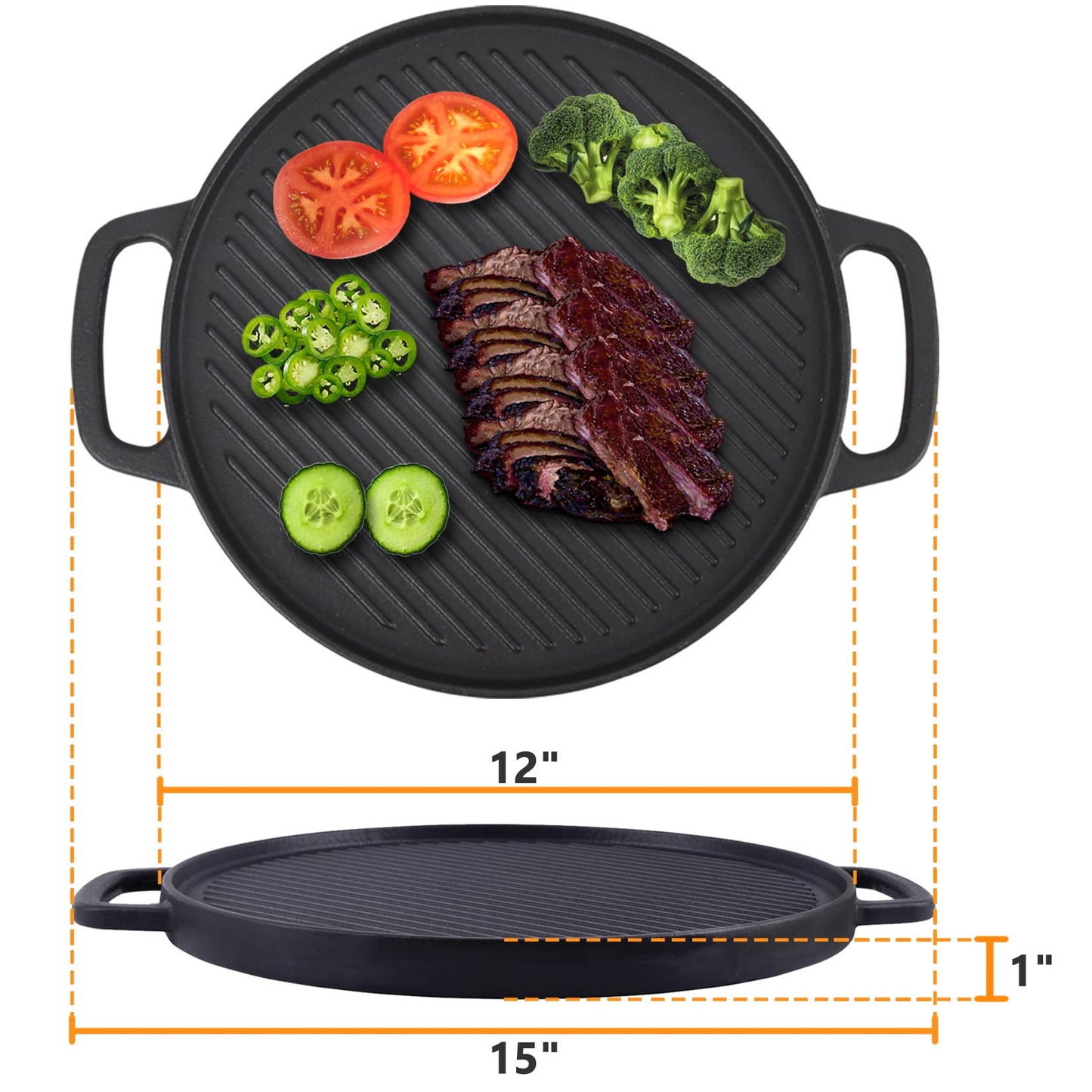 Plancha Redonda con Grilla 30cm (Reversible )